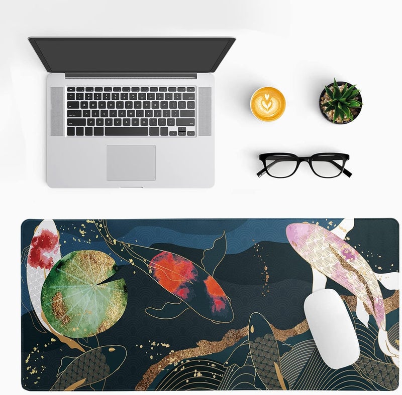 Brecoy Japanese Gaming Mouse Pad XL - Extended Large Mouse Mat Desk Pad, Stitched Edges Mousepad, 3mm Thick Long Non-Slip Rubber Base Mice Pad, 31.5 X 11.8 Inch - Koi Fish Art - Image 2